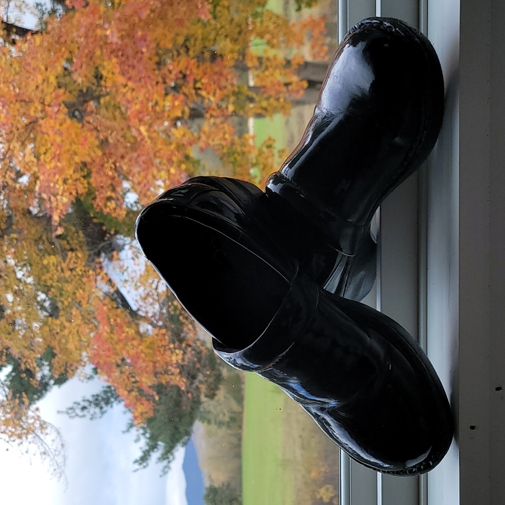 Born black patent leather clogs